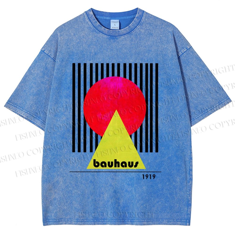Unisex Bauhaus Colored Geometry Printed Washed Tee