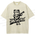 Unisex Banjo Frog Printed Washed Tee