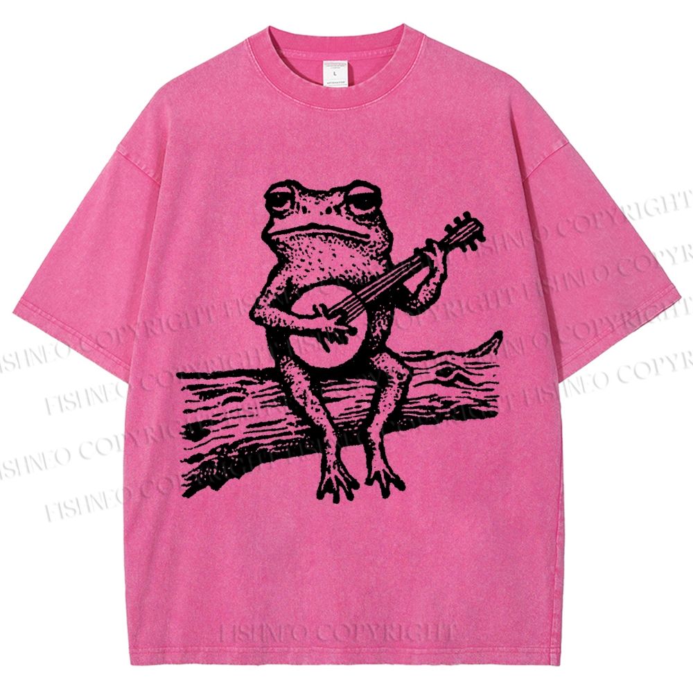 Unisex Banjo Frog Printed Washed Tee