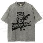 Unisex Banjo Frog Printed Washed Tee