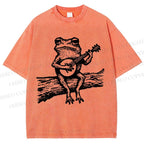 Unisex Banjo Frog Printed Washed Tee