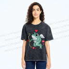 Unisex Valentine's Day Cupid Heart Frog Printed Washed Tee