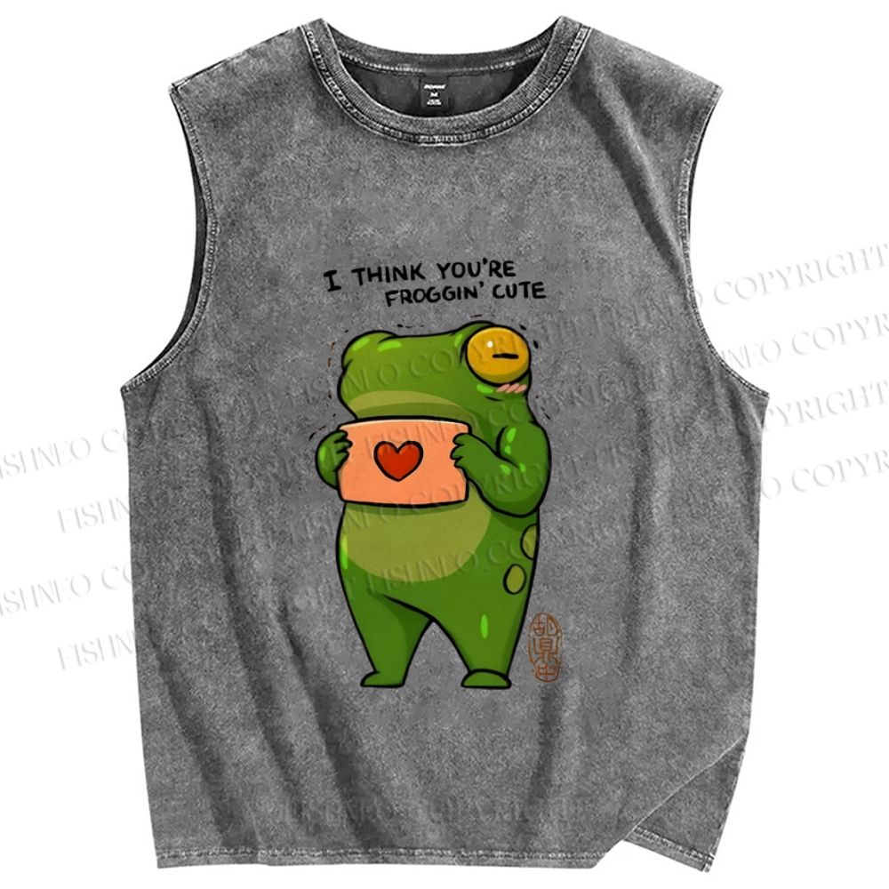 Unisex I Think You're Froggin' Cute Printed Washed Tank Top