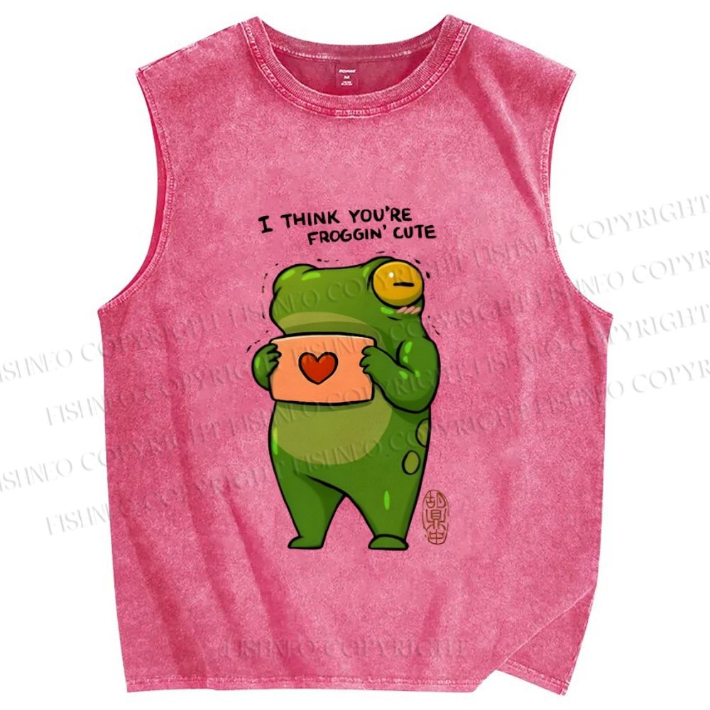 Unisex I Think You're Froggin' Cute Printed Washed Tank Top
