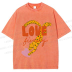Unisex Funny Panther in Love Printed Washed Tee