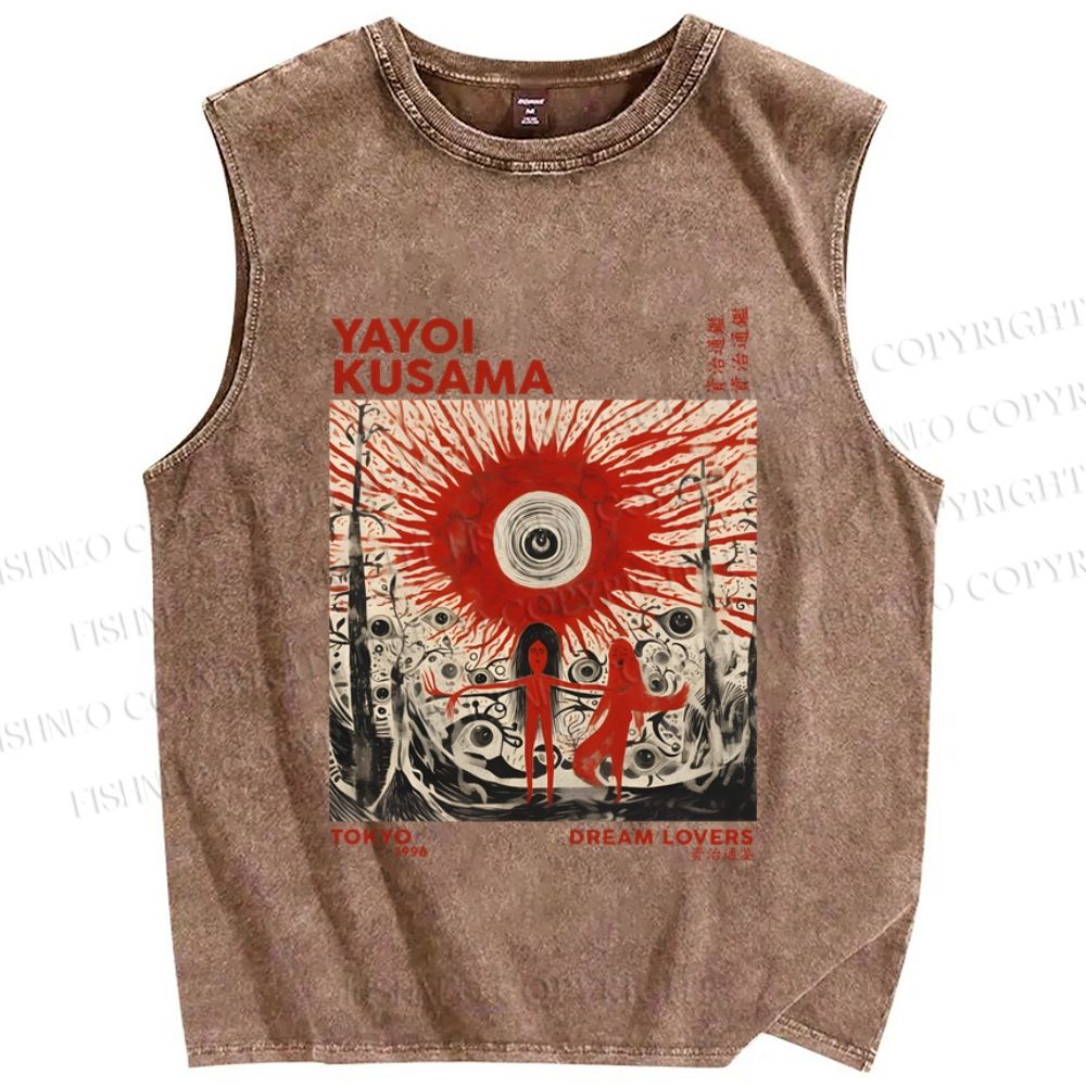 Unisex Yayoi Kusama Bloody Spooky Eye Printed Washed Tank Top