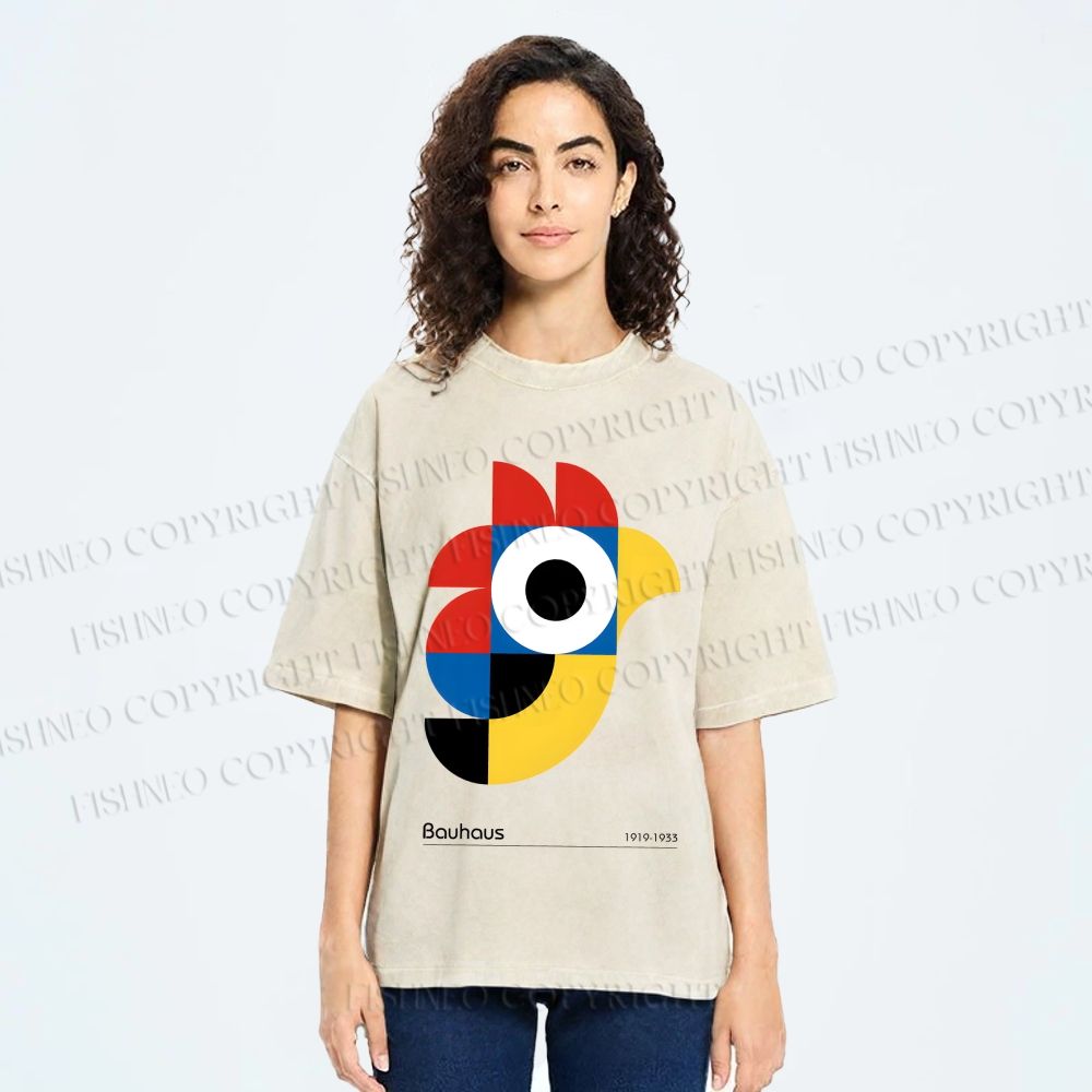 Unisex Bauhaus Colorful Geometric Bird Printed Washed Tee