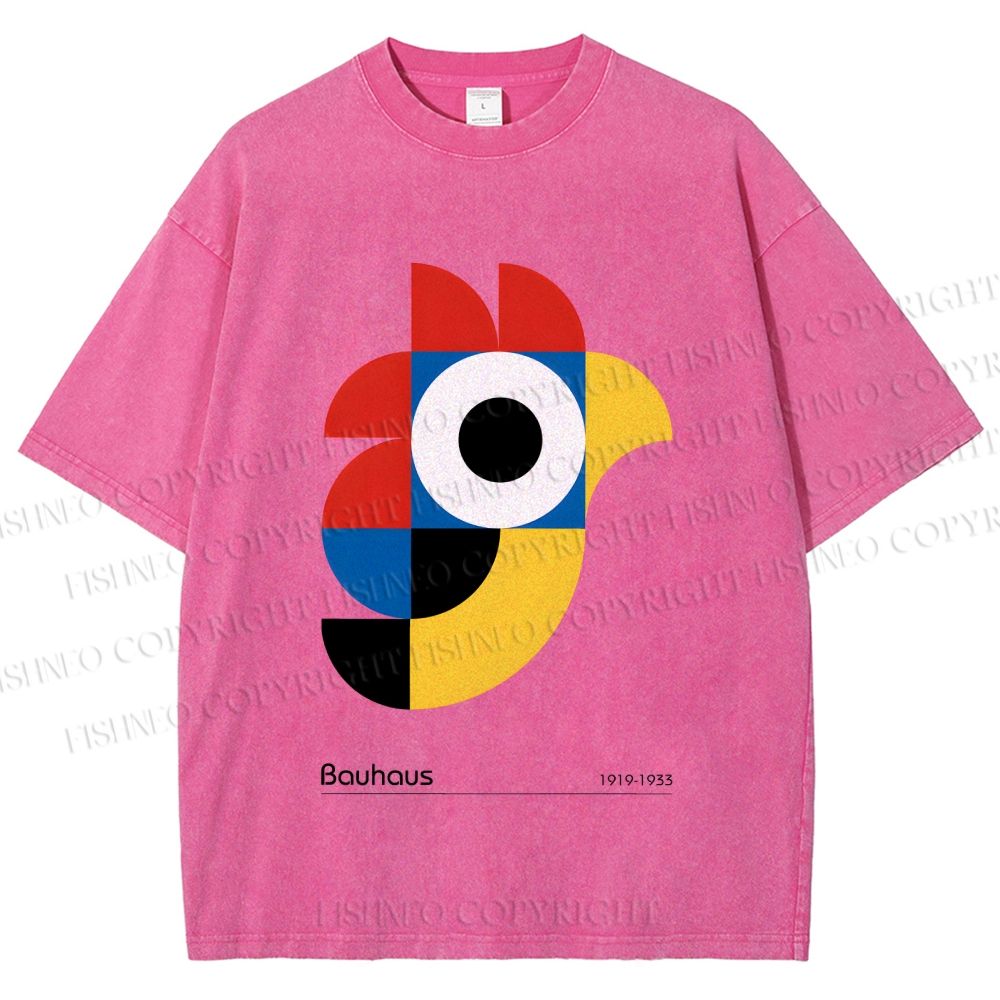 Unisex Bauhaus Colorful Geometric Bird Printed Washed Tee