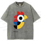 Unisex Bauhaus Colorful Geometric Bird Printed Washed Tee