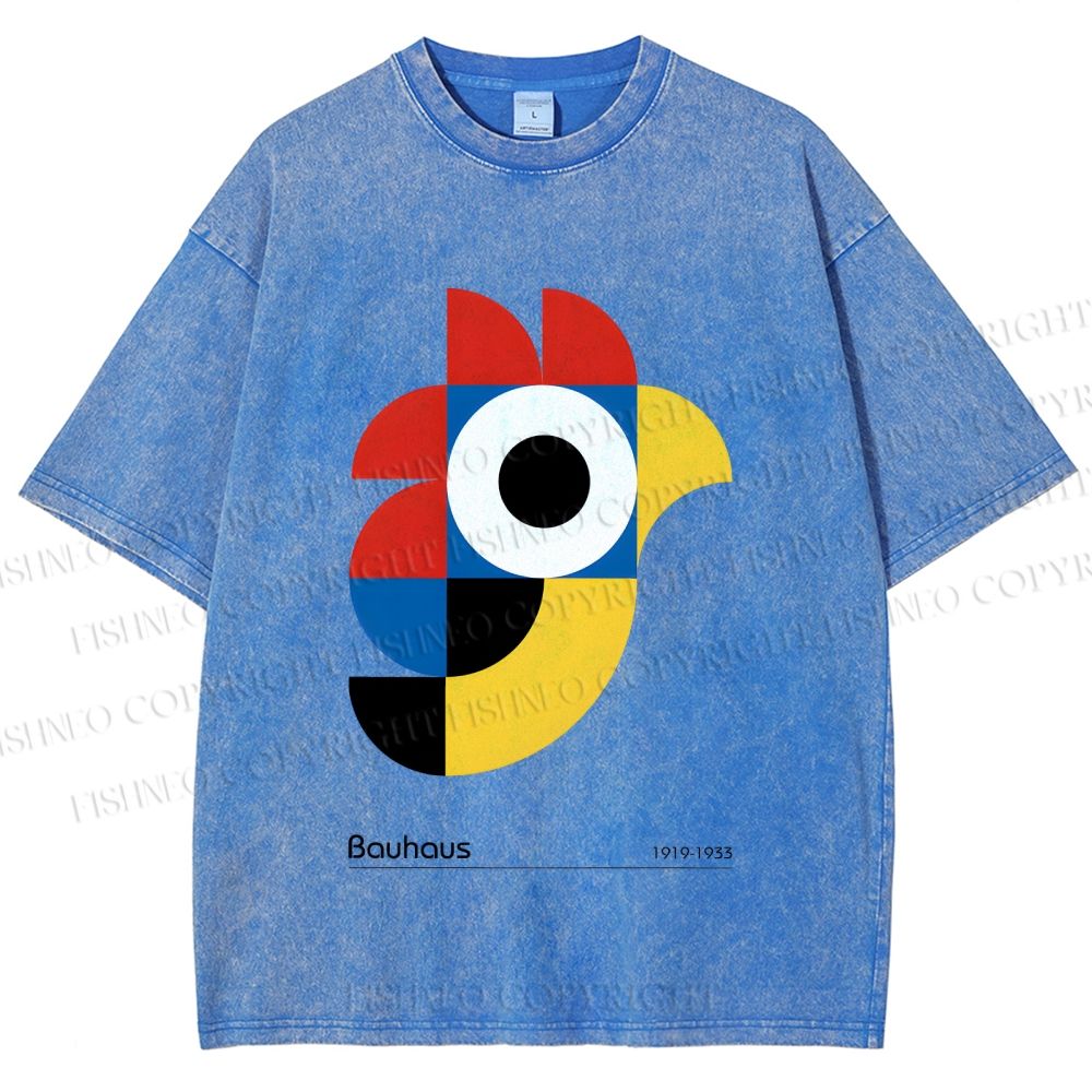 Unisex Bauhaus Colorful Geometric Bird Printed Washed Tee