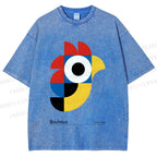 Unisex Bauhaus Colorful Geometric Bird Printed Washed Tee