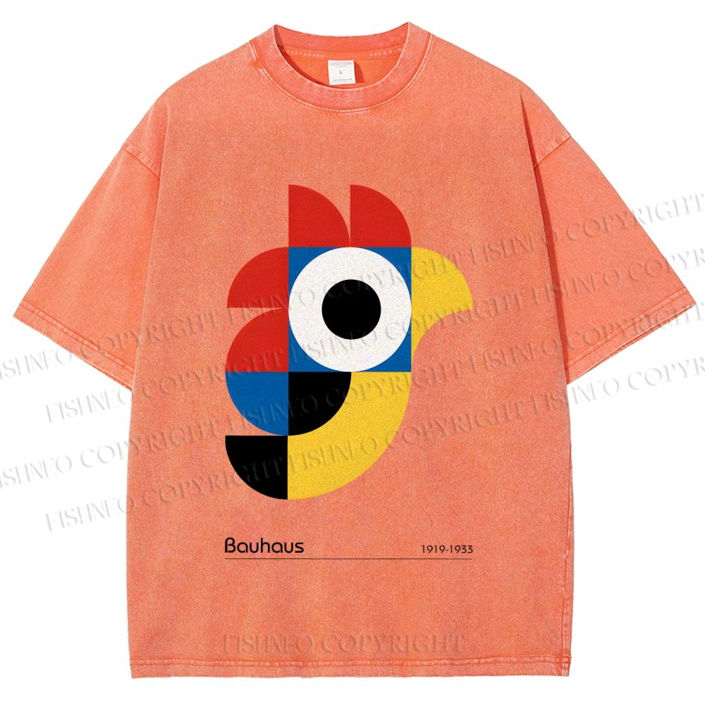 Unisex Bauhaus Colorful Geometric Bird Printed Washed Tee
