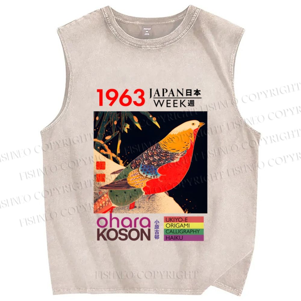 Unisex Golden Pheasant Japan Week Printed Washed Tank Top