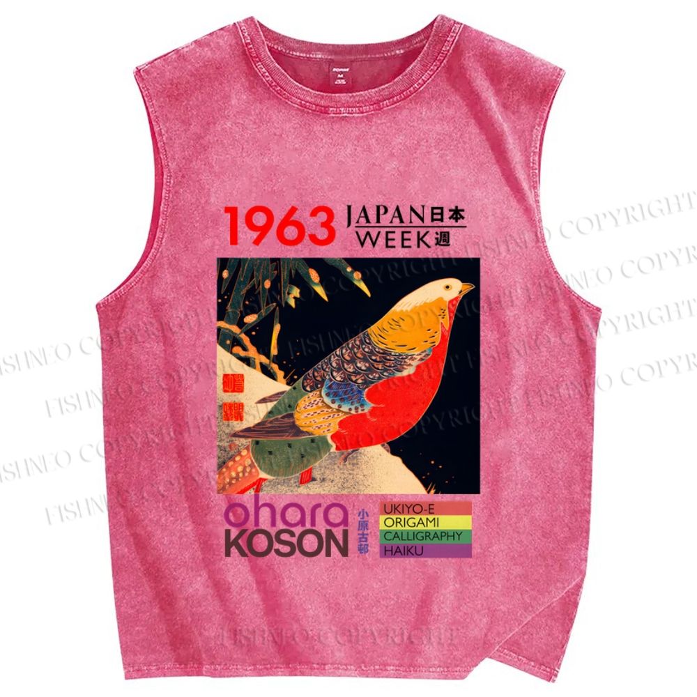 Unisex Golden Pheasant Japan Week Printed Washed Tank Top