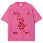 Unisex Yayoi Kusama Panther With Heart Printed Washed Tee