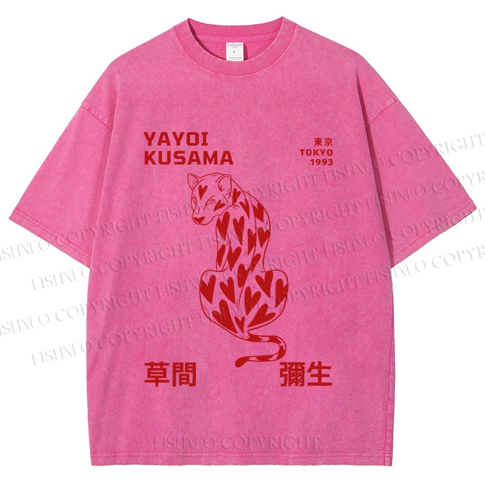 Unisex Yayoi Kusama Panther With Heart Printed Washed Tee