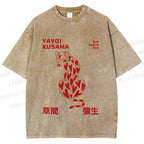 Unisex Yayoi Kusama Panther With Heart Printed Washed Tee