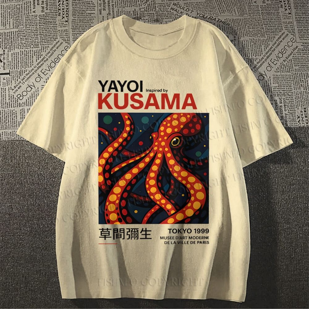 Unisex Classic Cotton Yayoi Kusama Octopus Printed T-shirt
