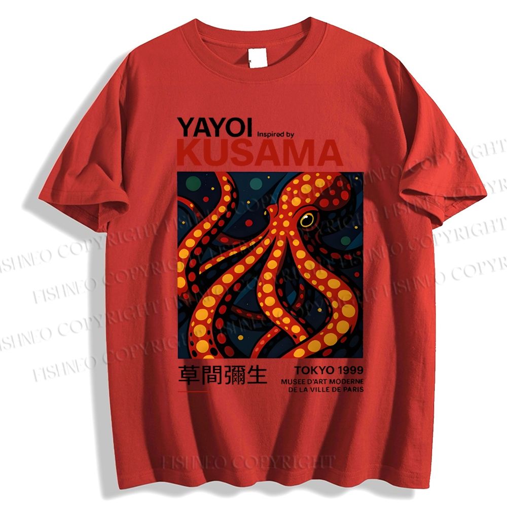 Unisex Classic Cotton Yayoi Kusama Octopus Printed T-shirt
