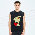 Unisex Dog With Heart Printed Washed Tank Top