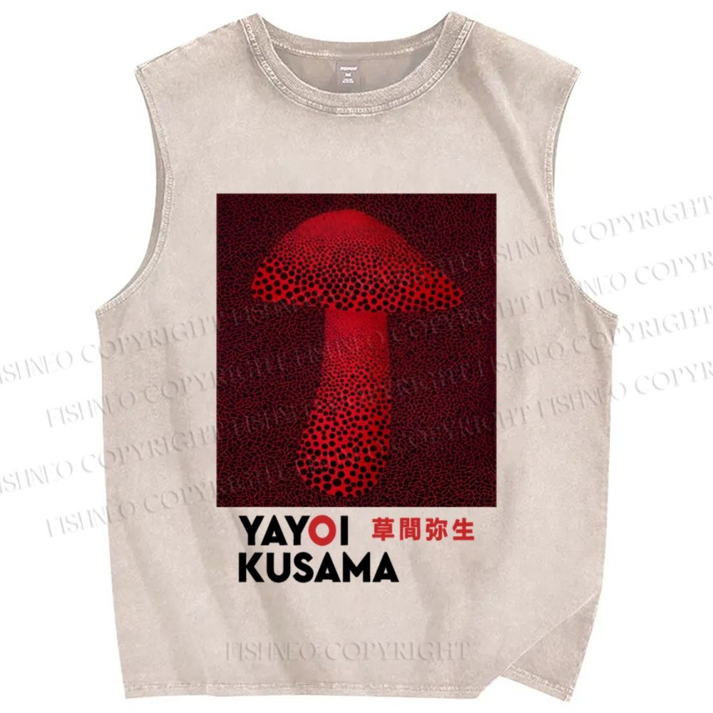 Unisex Yayoi Kusama Red Mushroom Printed Washed Tank Top