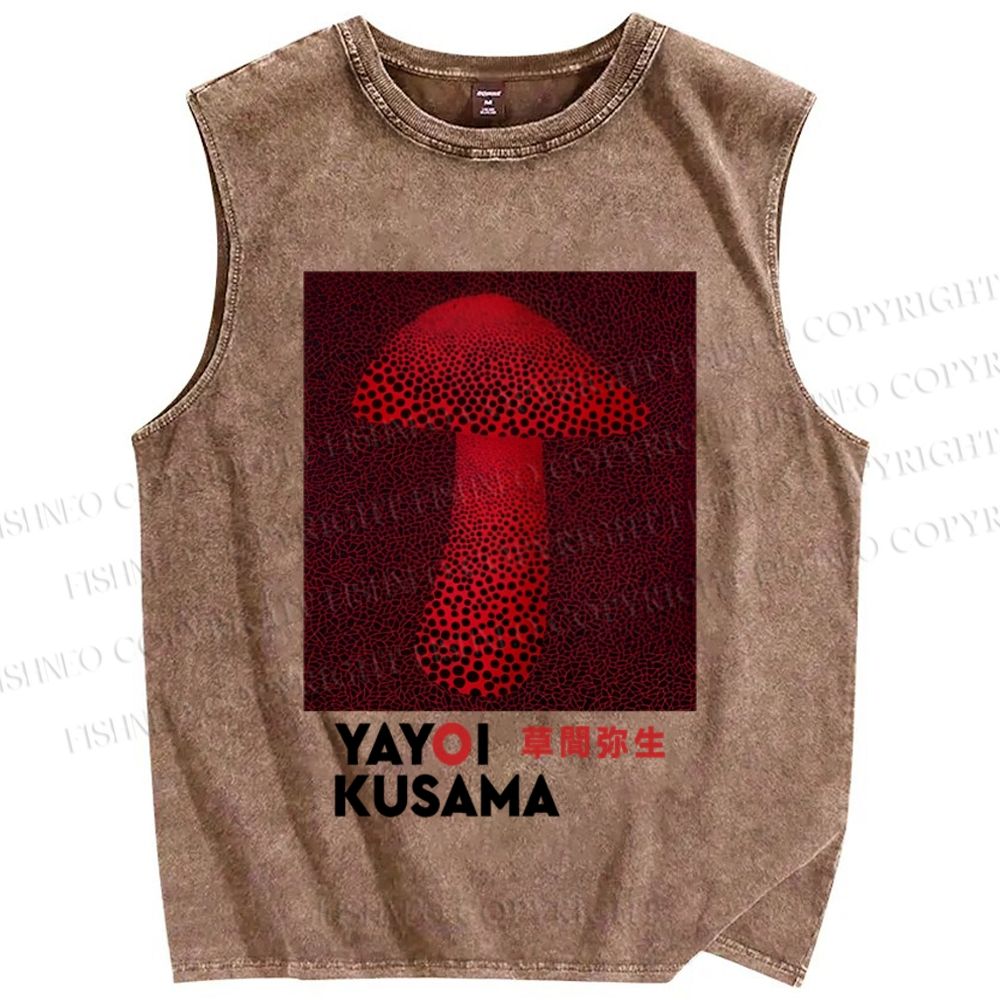 Unisex Yayoi Kusama Red Mushroom Printed Washed Tank Top