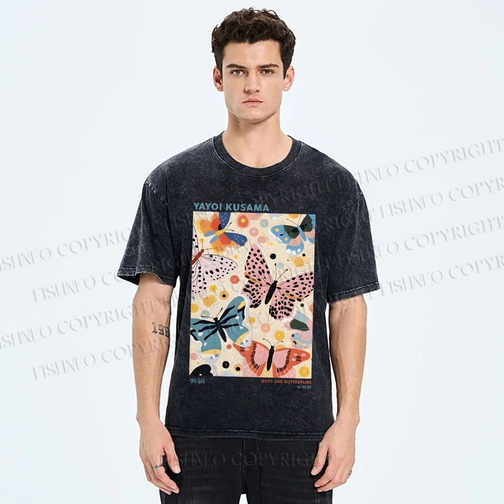 Unisex Yayoi Kusama Butterflies Printed Washed Tee