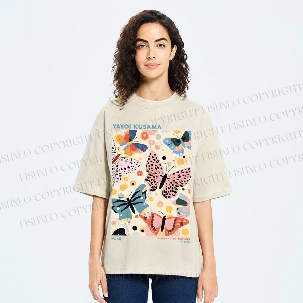 Unisex Yayoi Kusama Butterflies Printed Washed Tee
