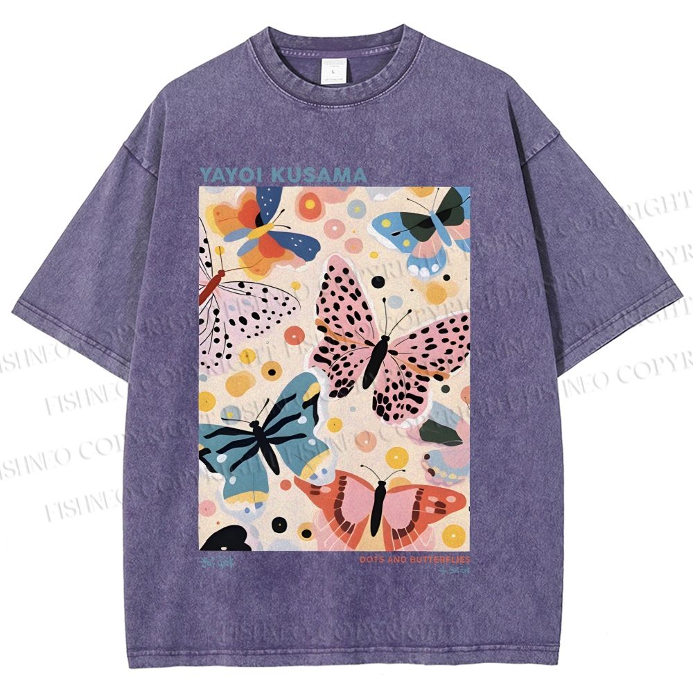 Unisex Yayoi Kusama Butterflies Printed Washed Tee