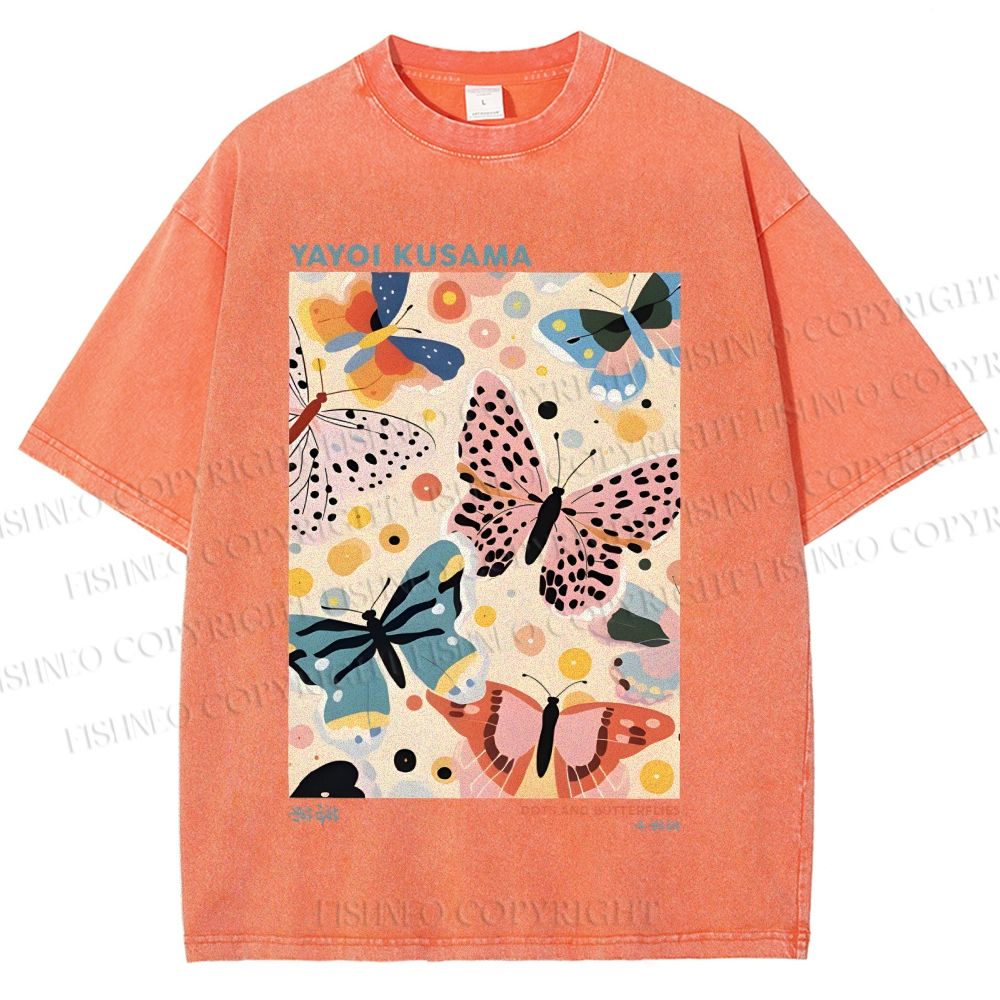 Unisex Yayoi Kusama Butterflies Printed Washed Tee