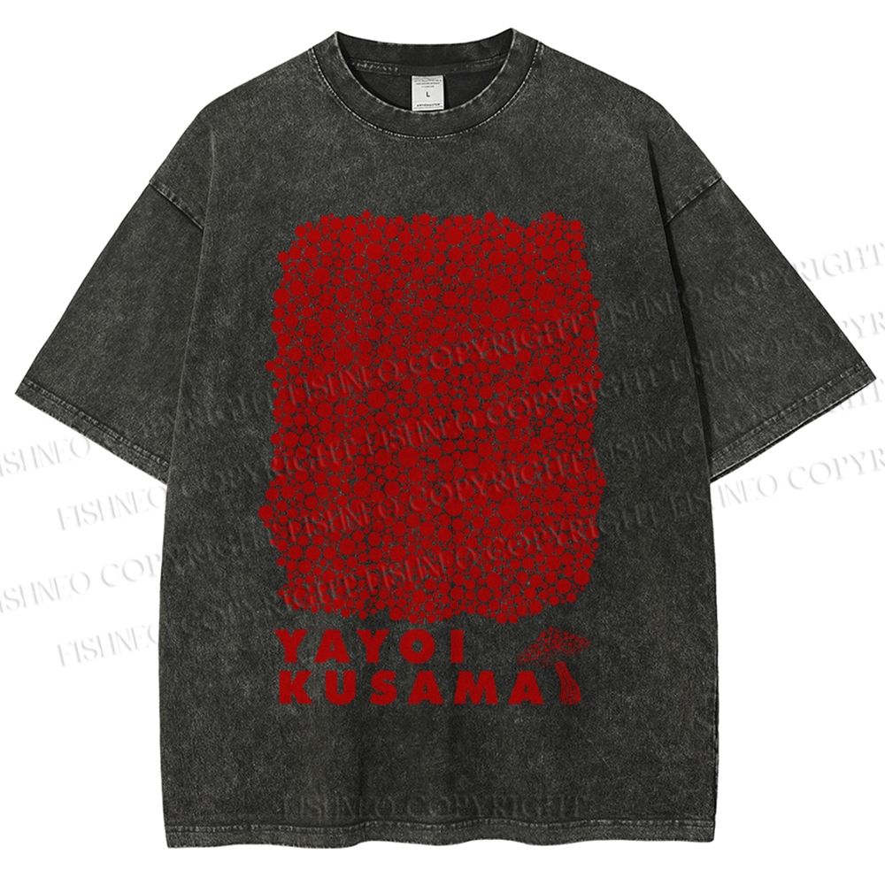 Unisex Yayoi Kusama Mushroom With Dots Printed Washed Tee