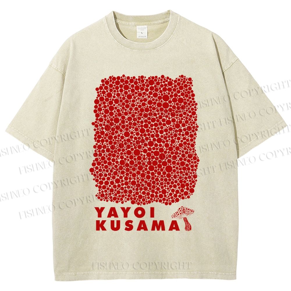 Unisex Yayoi Kusama Mushroom With Dots Printed Washed Tee