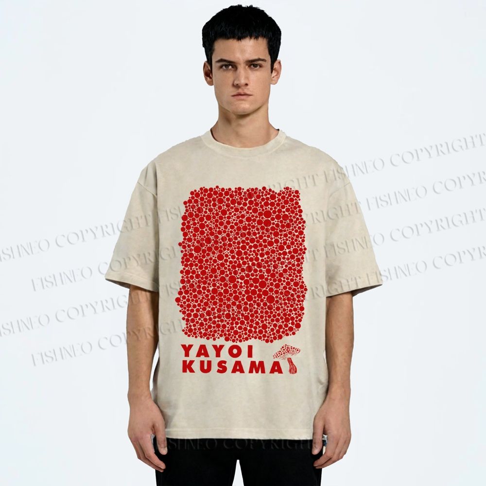 Unisex Yayoi Kusama Mushroom With Dots Printed Washed Tee