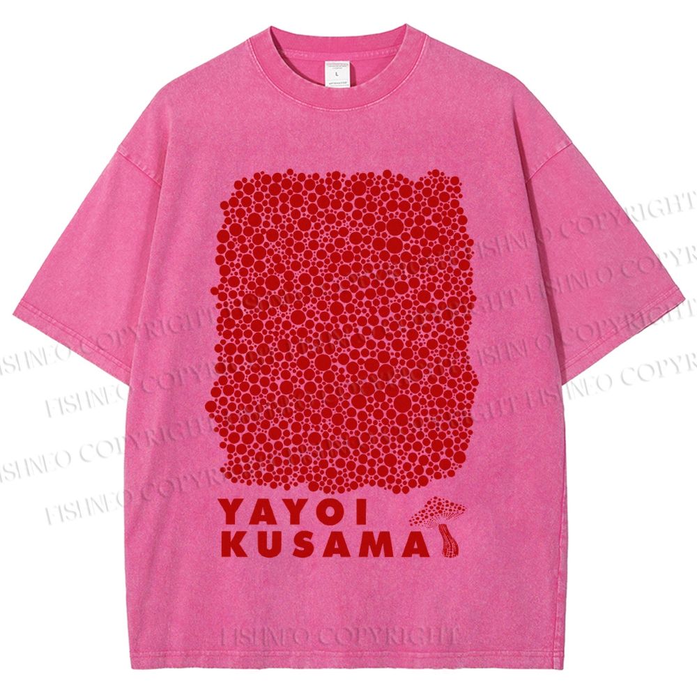 Unisex Yayoi Kusama Mushroom With Dots Printed Washed Tee