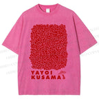 Unisex Yayoi Kusama Mushroom With Dots Printed Washed Tee