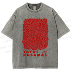 Unisex Yayoi Kusama Mushroom With Dots Printed Washed Tee