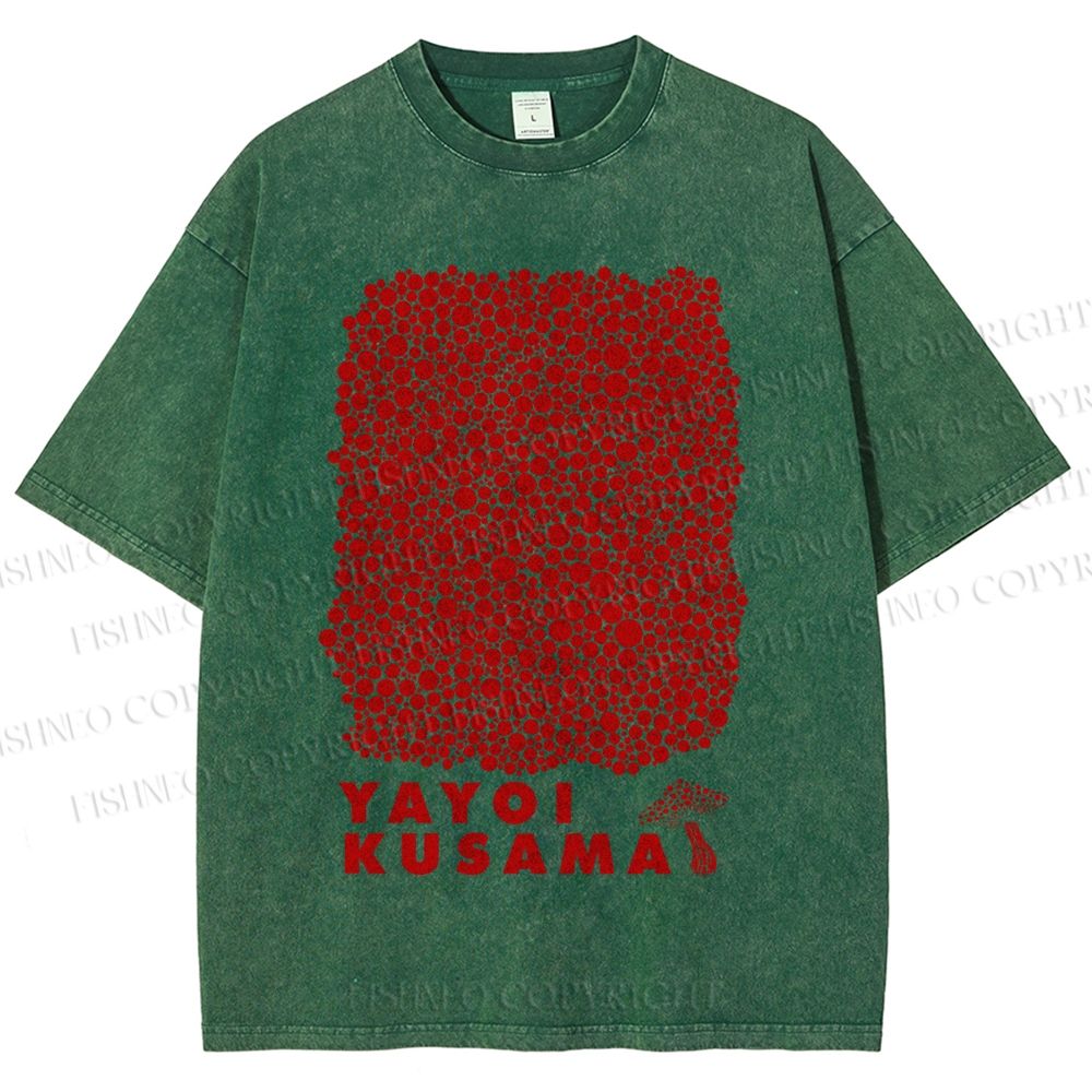 Unisex Yayoi Kusama Mushroom With Dots Printed Washed Tee