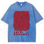 Unisex Yayoi Kusama Mushroom With Dots Printed Washed Tee