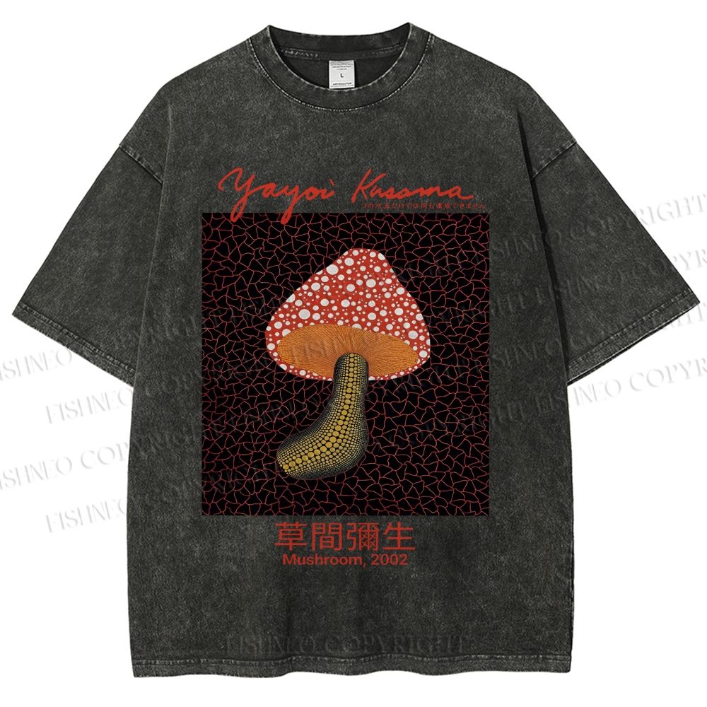 Unisex Yayoi Kusama Mushroom Printed Washed Tee