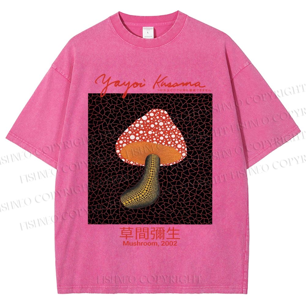 Unisex Yayoi Kusama Mushroom Printed Washed Tee