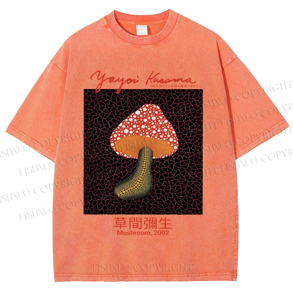 Unisex Yayoi Kusama Mushroom Printed Washed Tee