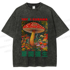 Unisex Yayoi Kusama Mushroom Printed Washed Tee