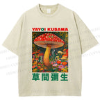 Unisex Yayoi Kusama Mushroom Printed Washed Tee