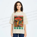 Unisex Yayoi Kusama Mushroom Printed Washed Tee
