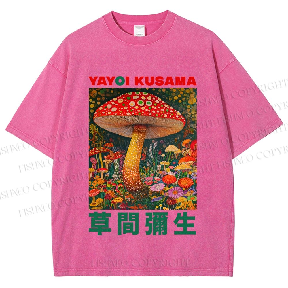 Unisex Yayoi Kusama Mushroom Printed Washed Tee