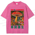 Unisex Yayoi Kusama Mushroom Printed Washed Tee