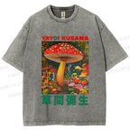 Unisex Yayoi Kusama Mushroom Printed Washed Tee