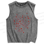 Unisex Heart Cat Printed Washed Tank Top