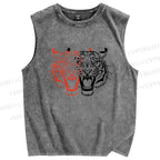 Unisex Patchwork Tiger Printed Washed Tank Top