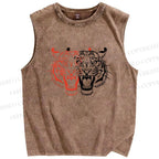 Unisex Patchwork Tiger Printed Washed Tank Top